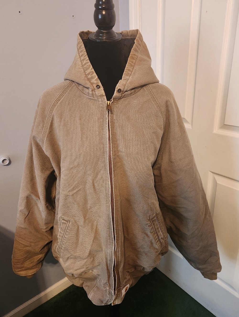 Light Brown/Tan Vintage Hooded Carhartt Canvas Work Jacket Size 2XL RegularMens